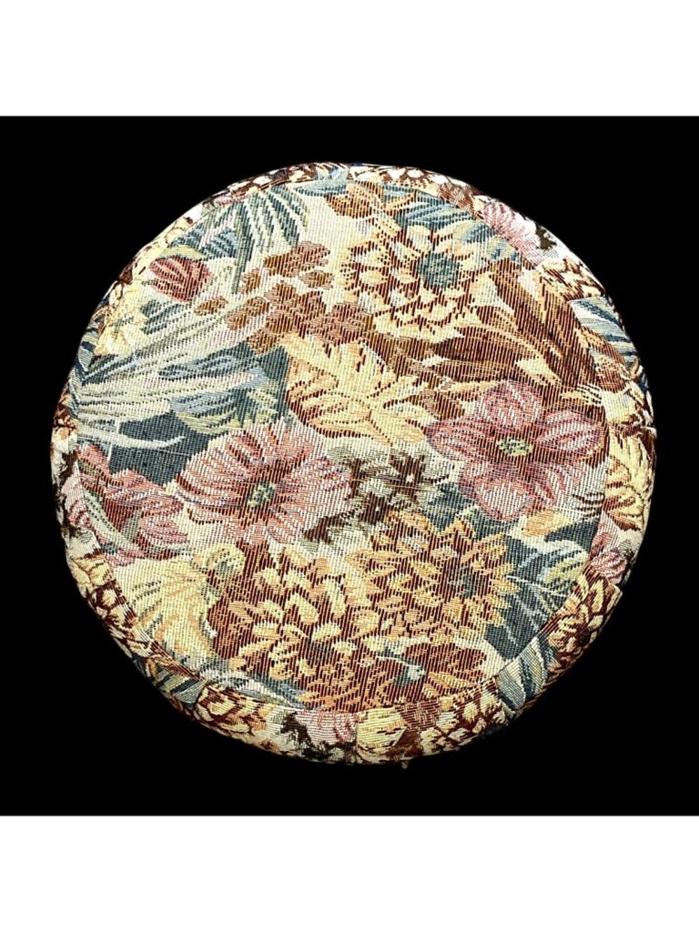 Vintage Floral Tapestry Footstool With Fringe Trim And Wooden Legs - Picture 3 of 5